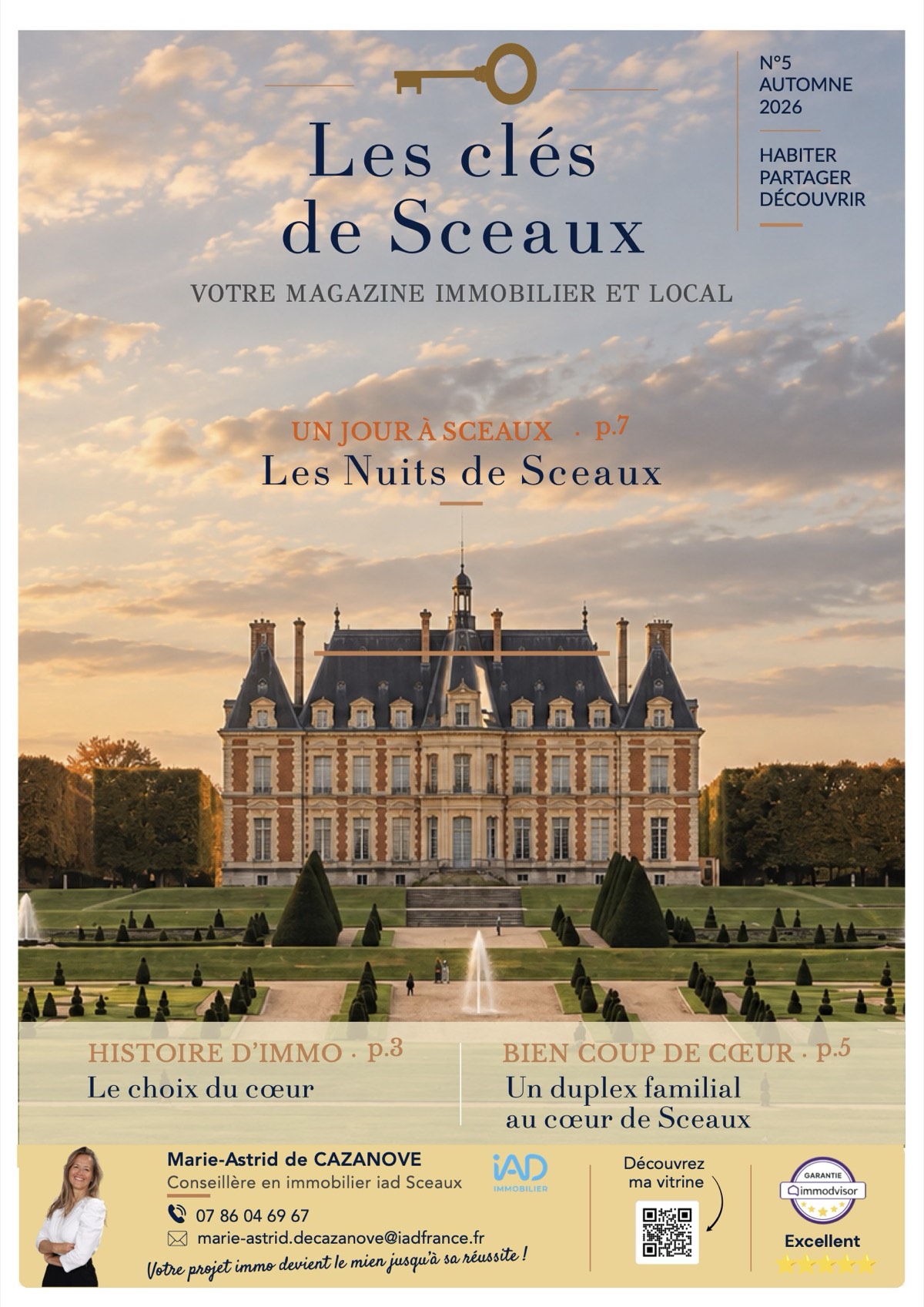 Couverture du n°5 : le château de Sceaux au coucher du soleil. À la une : Les Nuits de Sceaux, Le choix du cœur, un duplex familial au cœur de Sceaux.