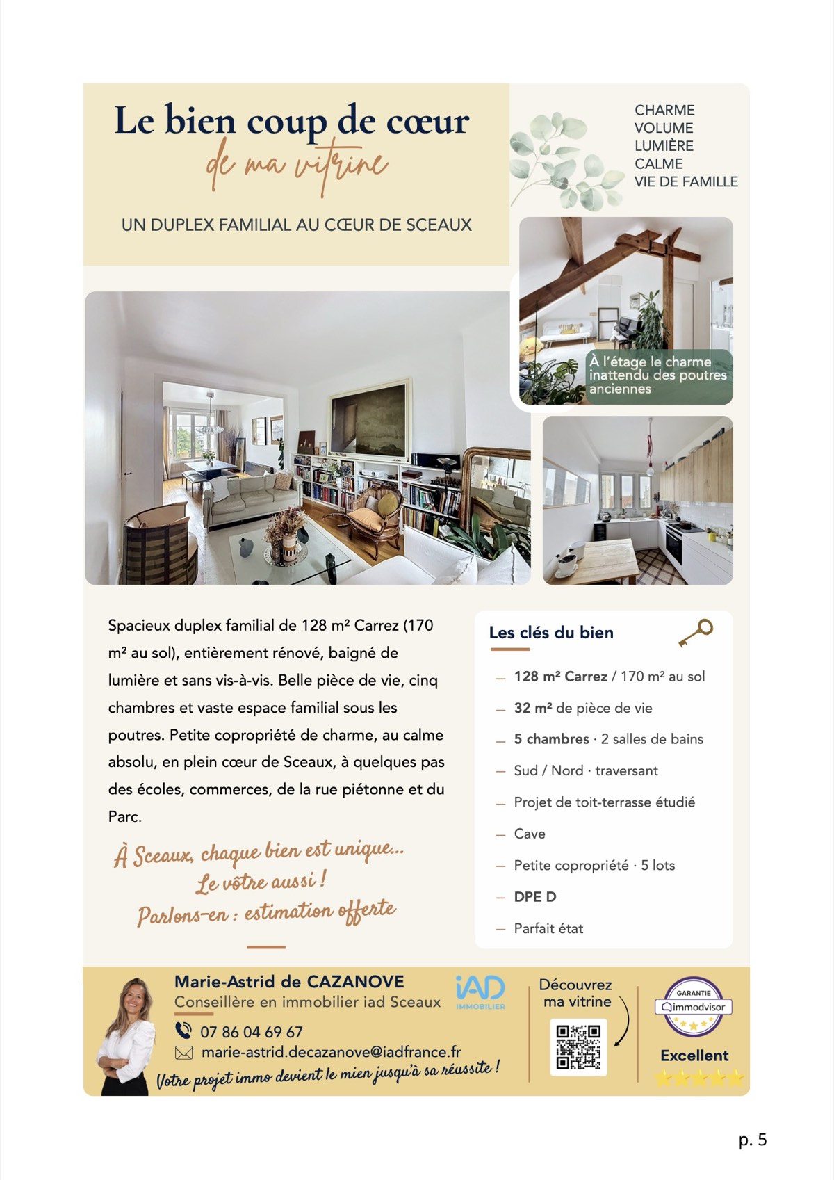 Page 5 : le bien coup de cœur, un duplex familial de 128 m² Carrez au cœur de Sceaux.